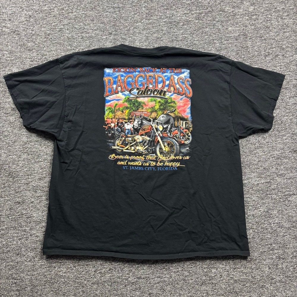 Y2K 2000s Ragged Ass Florida Saloon Biker Graphic Black T-Shirt Size 3XL